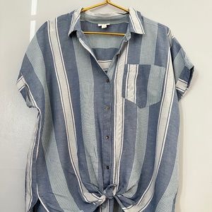 A.N.A. Striped Button Down With Front Bow Tie Blouse Top